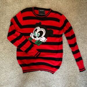 The Reason Dynasty Stripe Knit Sweater in Red and Black L Money Mickey